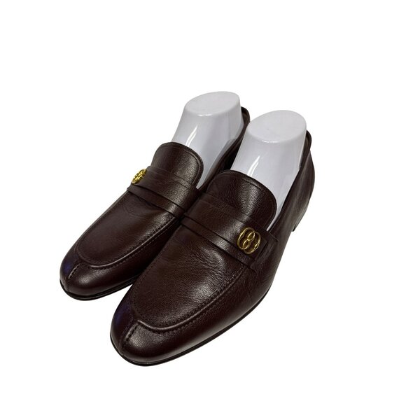 Bally Suisse Men's Loafer Logo Calf Leather Brown Slip On Block Heel Size 8 NEW - Picture 3 of 14